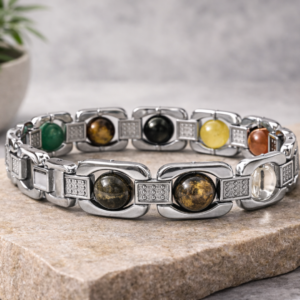 Multi-Stone Stainless Steel Link Bracelet